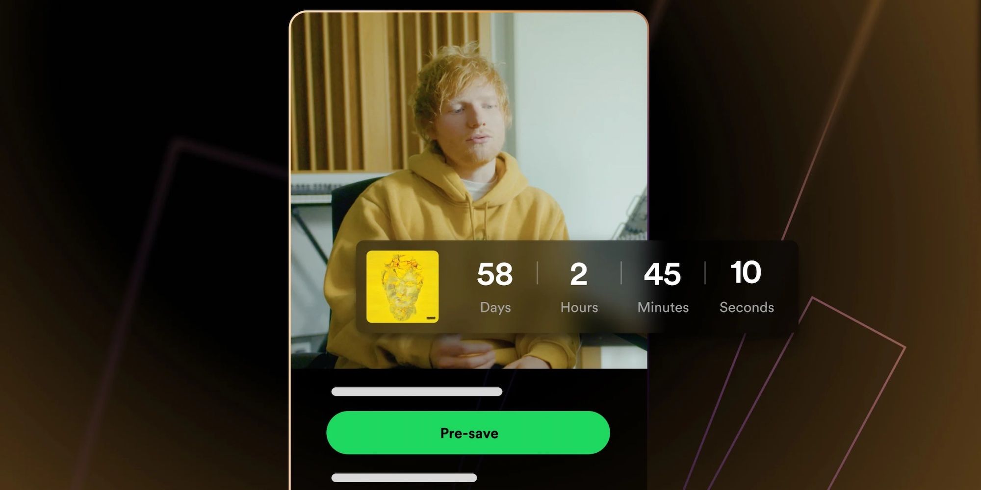 Spotify Countown Page for Ed Sheeran displaying pre-save option