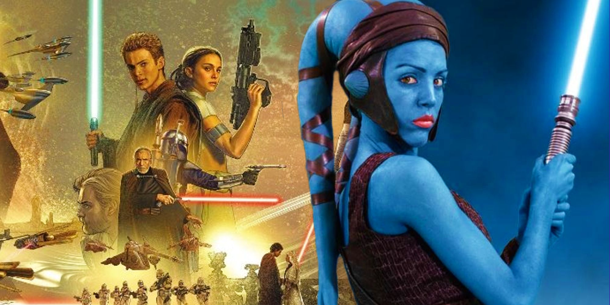 Un murale per la trilogia prequel di Star Wars e Aayla Secura che tiene alzata la sua spada laser blu