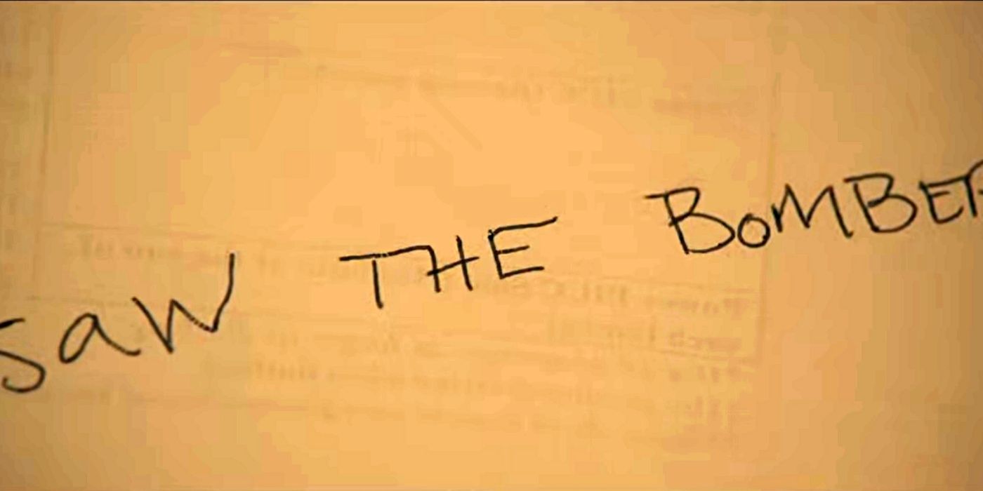 Jeff&rsquo;s note that reads &lsquo;Saw the bomber&rsquo; in Stronger.