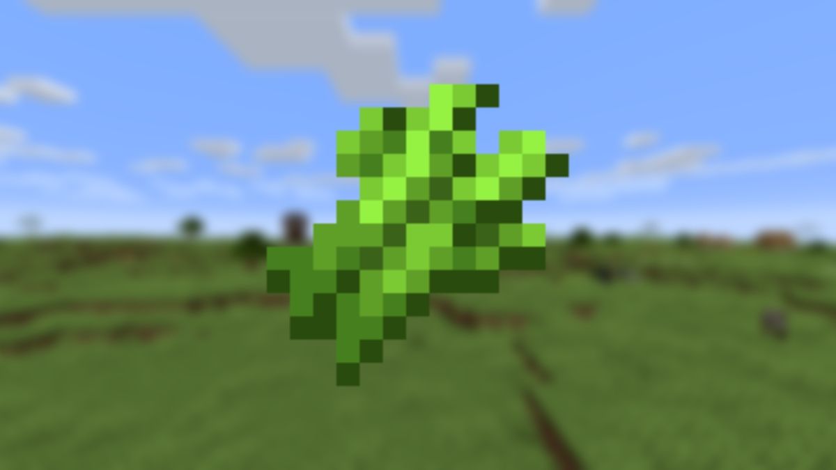 View of some sugarcane against a blurry background of some plains in Minecraft