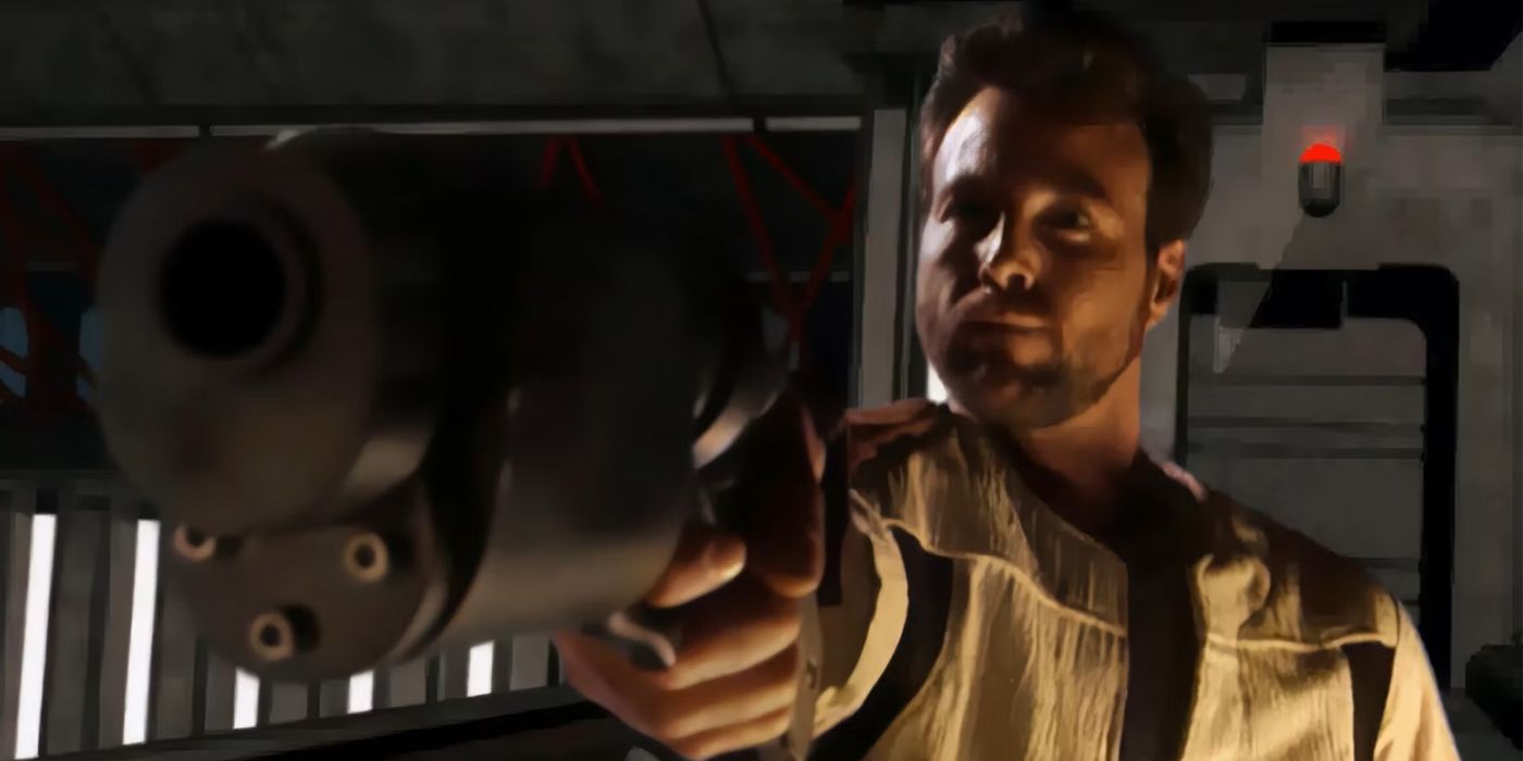 Kyle Katarn يستهدف Bryar Blaster في Star Wars Dark Forces 2