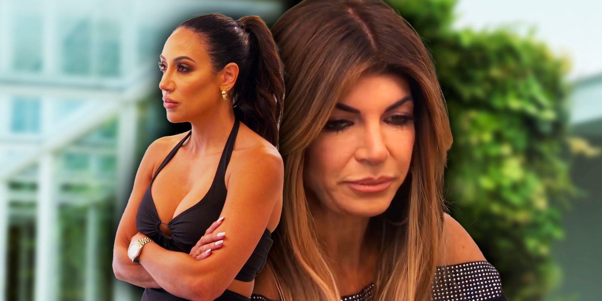 teresa guidice montage with melissa gorga both with serious expressions the real housewives of new jersey RHONJ