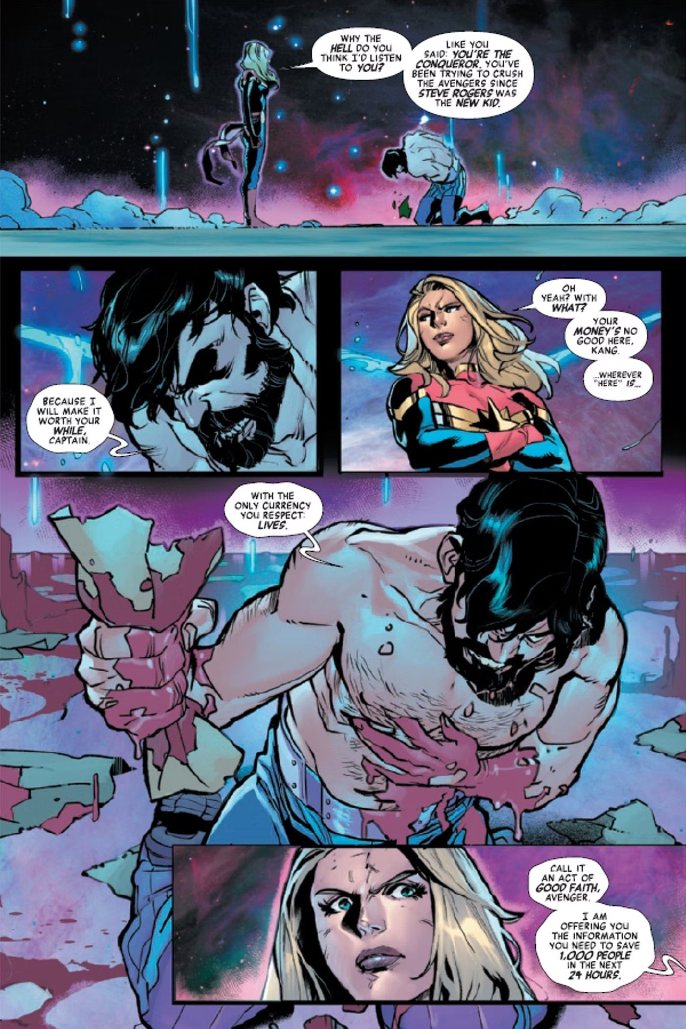 The Avengers #2 painéis Capitão Marvel vs Kang, o Conquistador-3