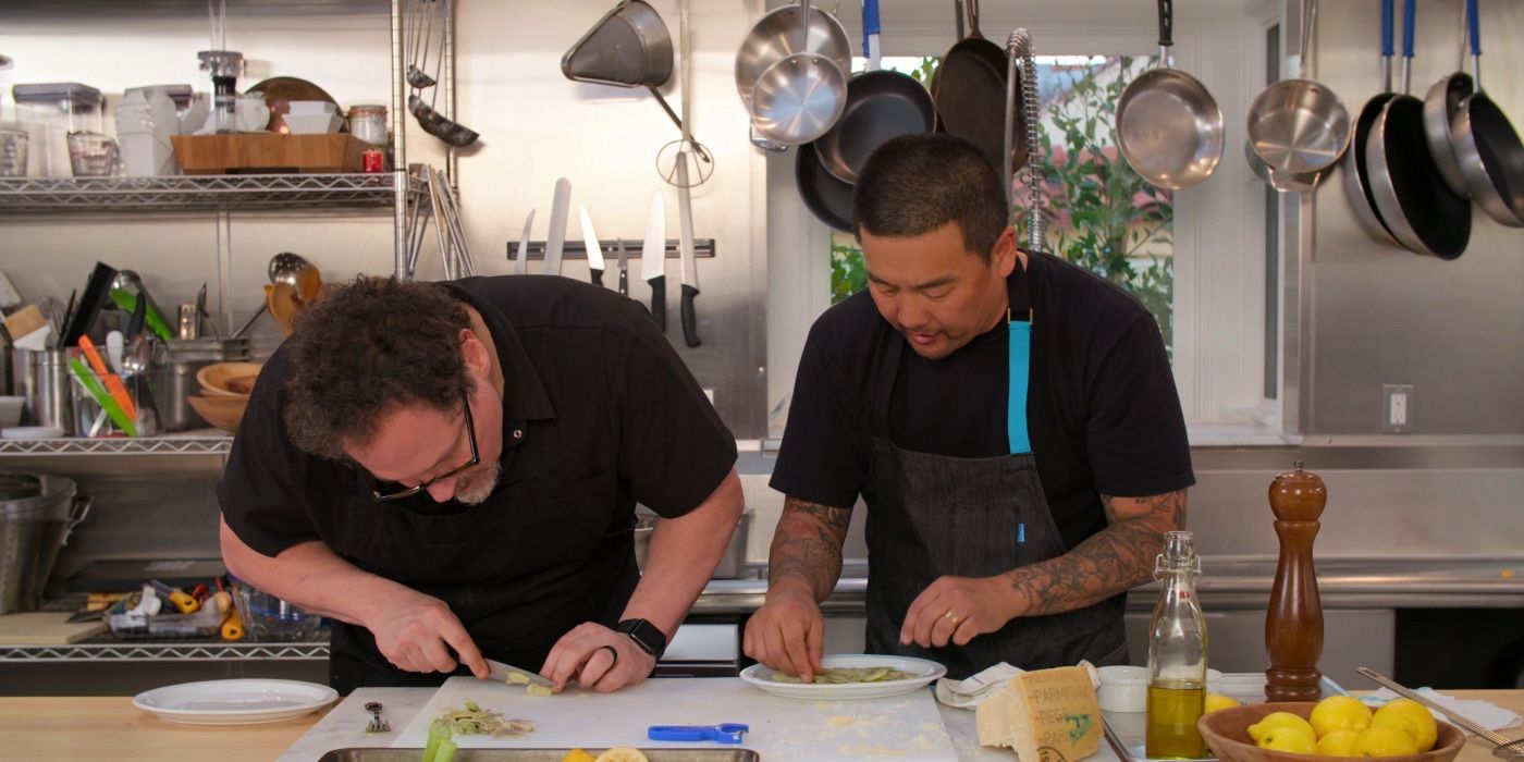 The Chef Show Jon Favreau and Roy Choi doing prep