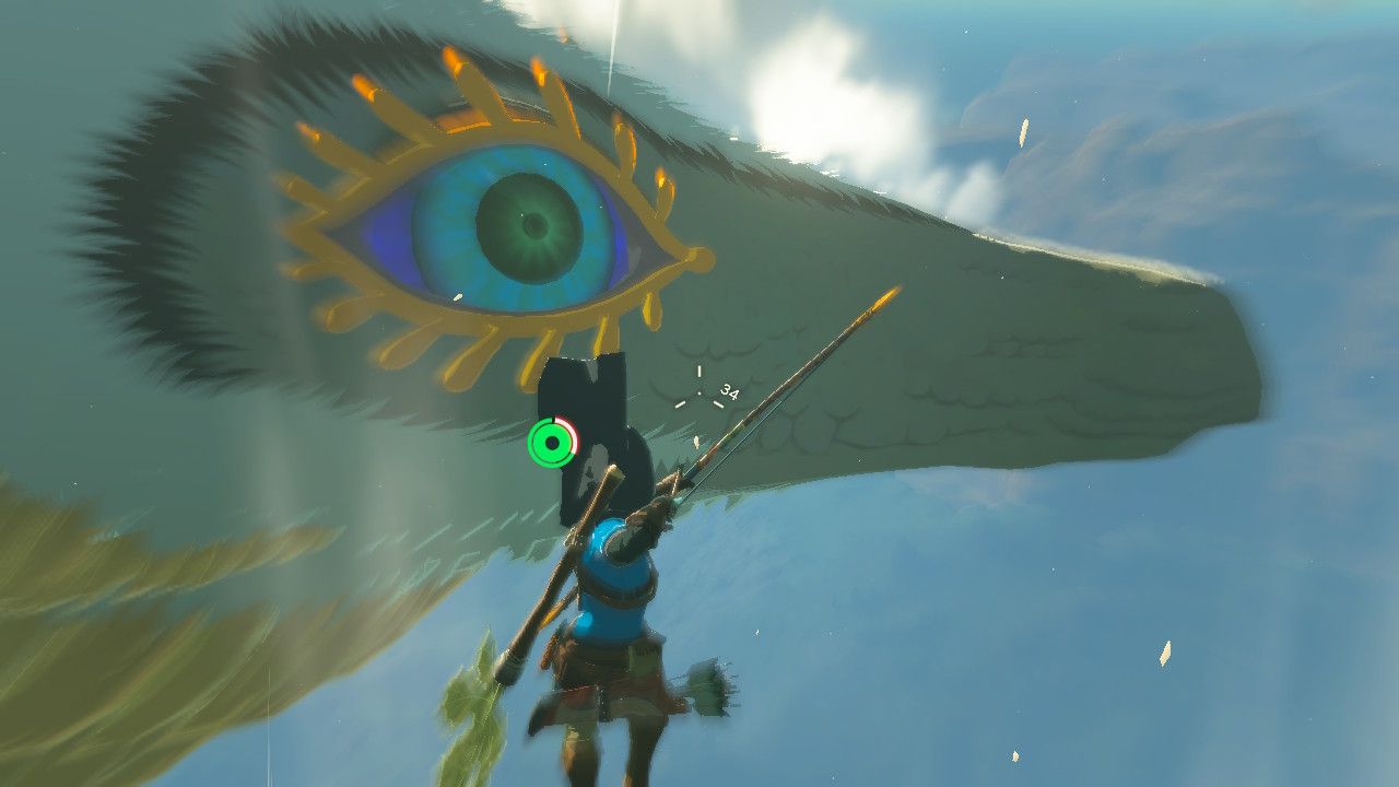 The Legend Of Zelda Tears Of The Kingdom Link Aiming Bow At Light Dragon&rsquo;s Mouth To Farm Light Dragon&rsquo;s Fang