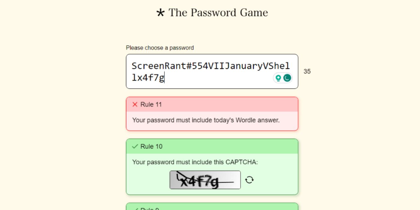 The Password Game Rules Attempt
