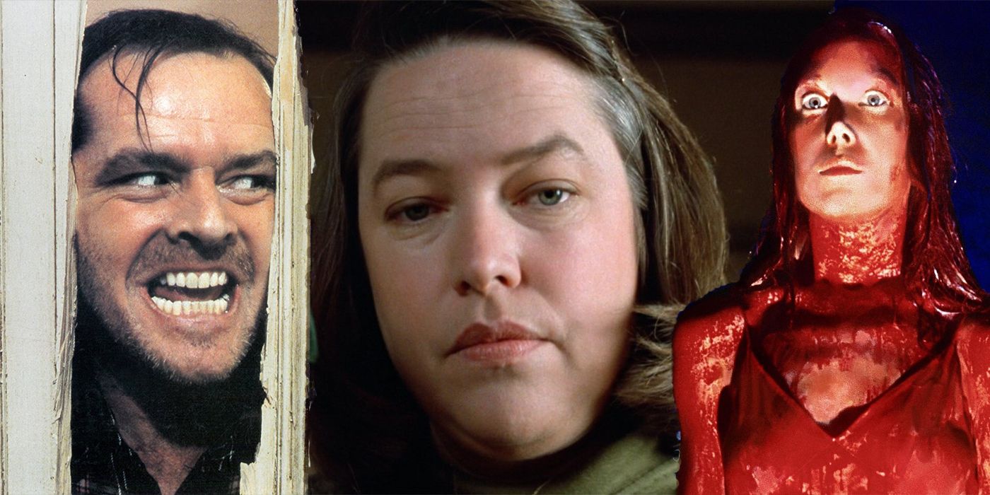 Collage of characters from The Shining, Misery and Carrie