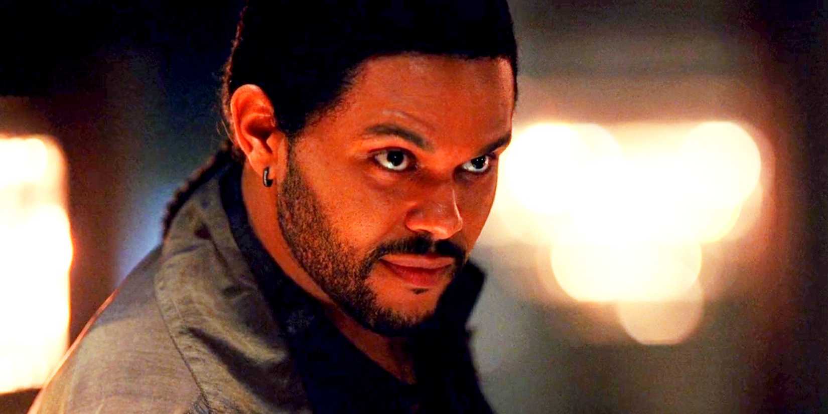 The Weeknd giving a deep stare in The Idol