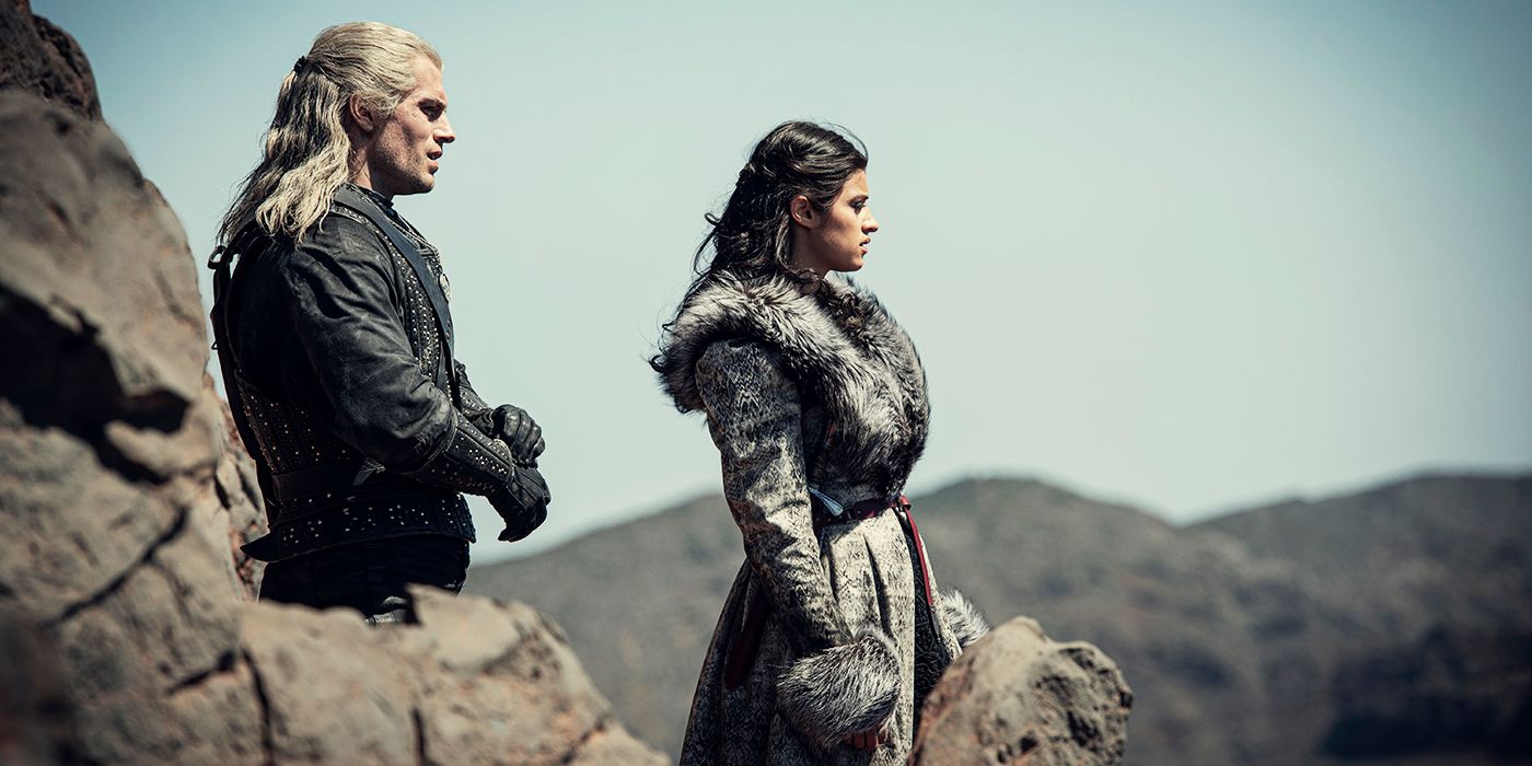 The Witcher season 1 Geralt and Yennefer on a cliff