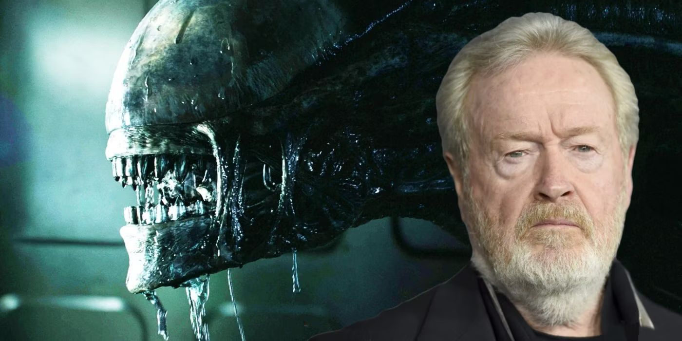 The Xenomorph looking sideways and Ridley Scott