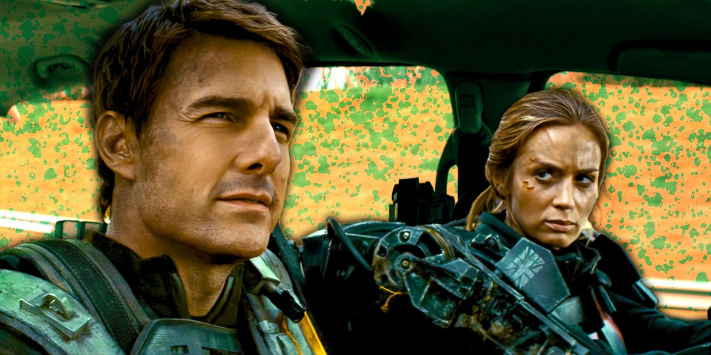 Tom Cruise and Emily Blunt in Edge of Tomorrow riding in a car