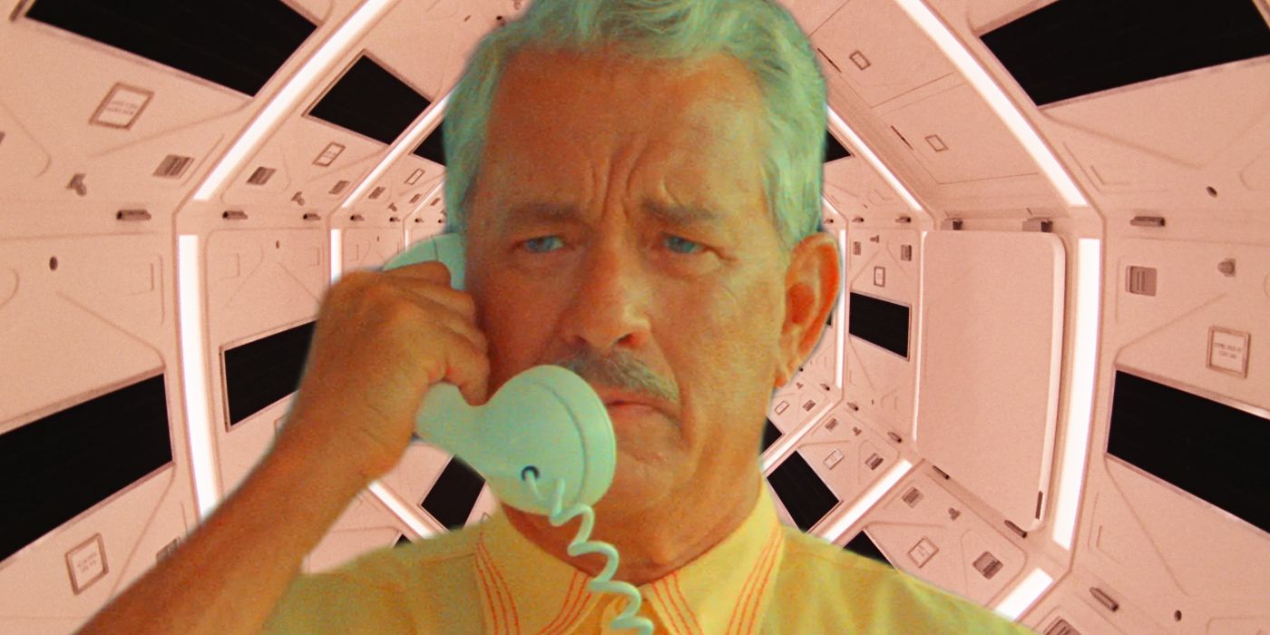 Tom Hanks on the phone in Asteroid City and the 2001 A Space Odyssey Spaceship