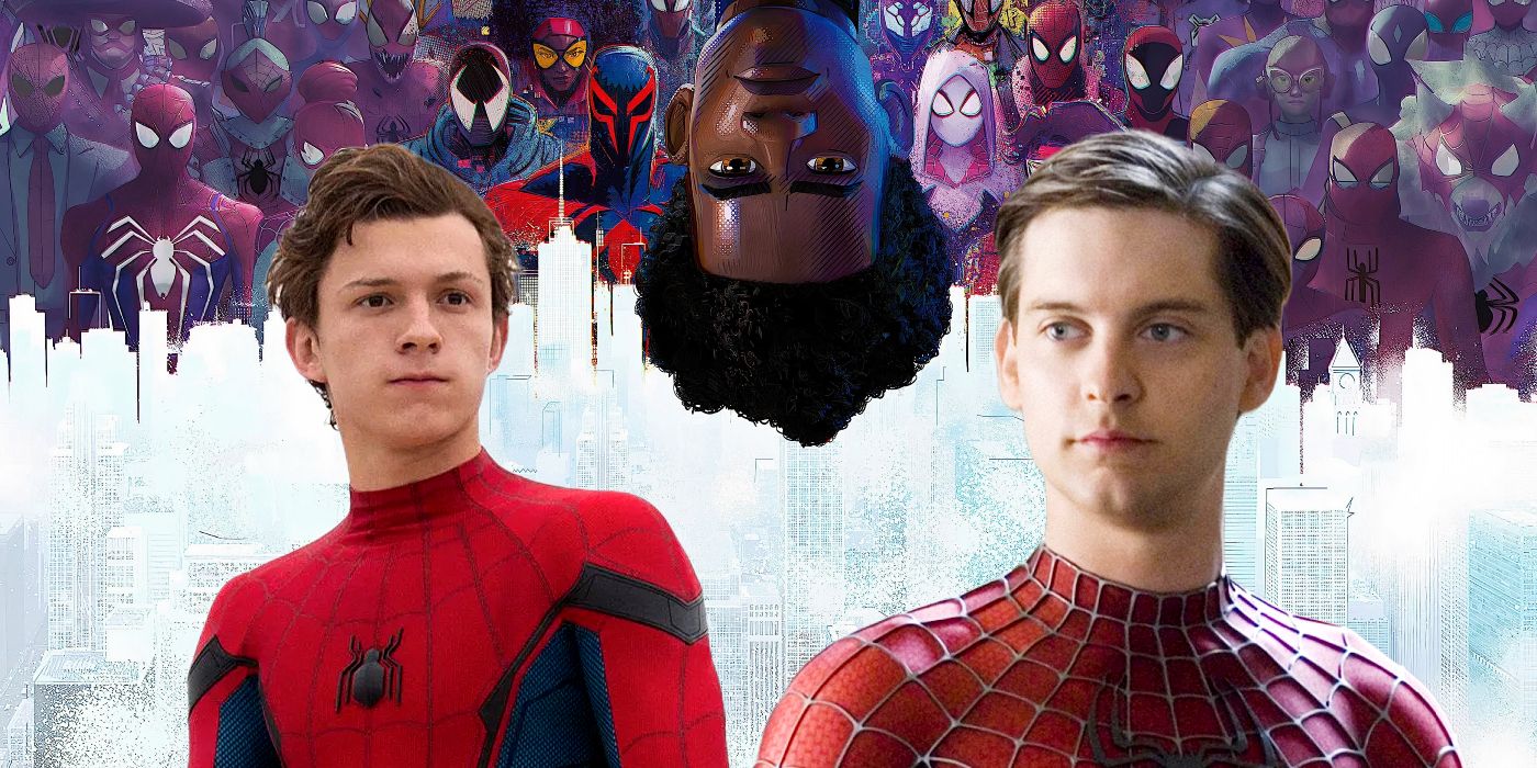 Tom Holland y Tobey Maguire como Peter Parker con Miles Morales de Across the Spider-Verse