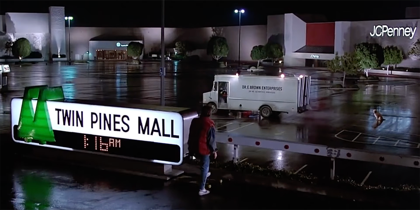An image of Marty McFly at the Twin Pines Mall sign
