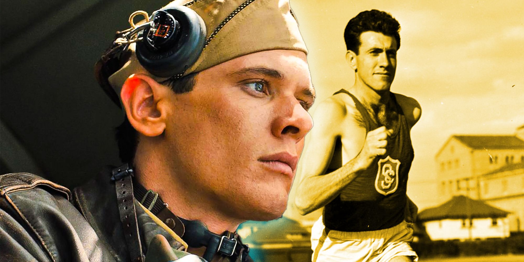 Louie Zamperini in Unbroken and running in real life