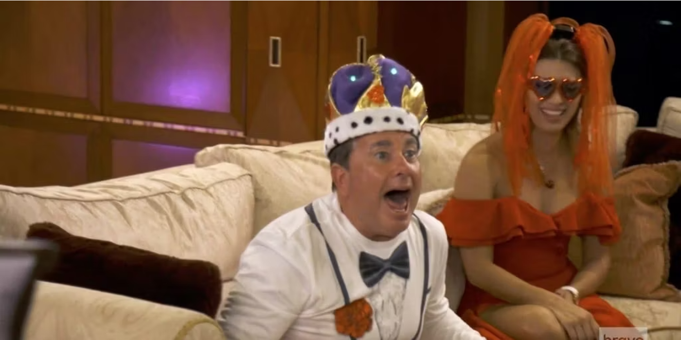Steve Bradley on Below Deck clowning around on Below Deck while wearing a crown