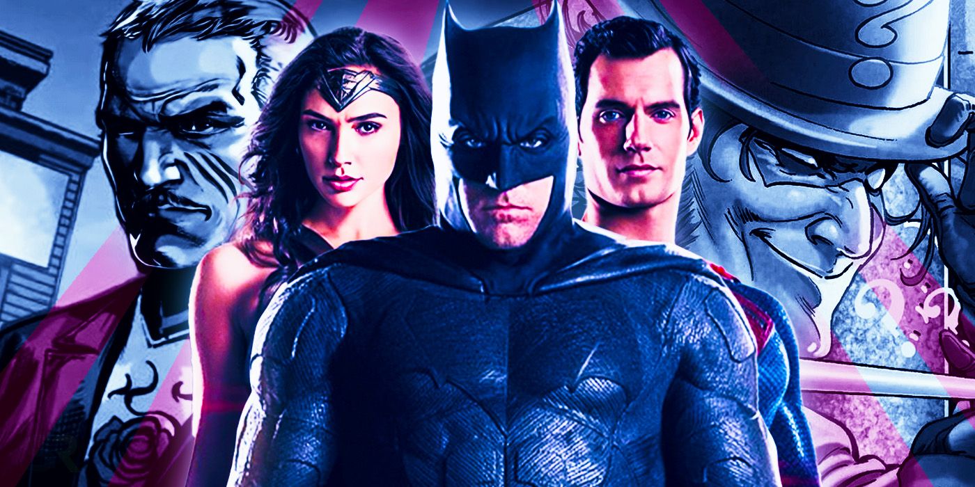 Carmine Falcone, Wonder Woman, Batman, Superman, and The Riddler in the DCEU.