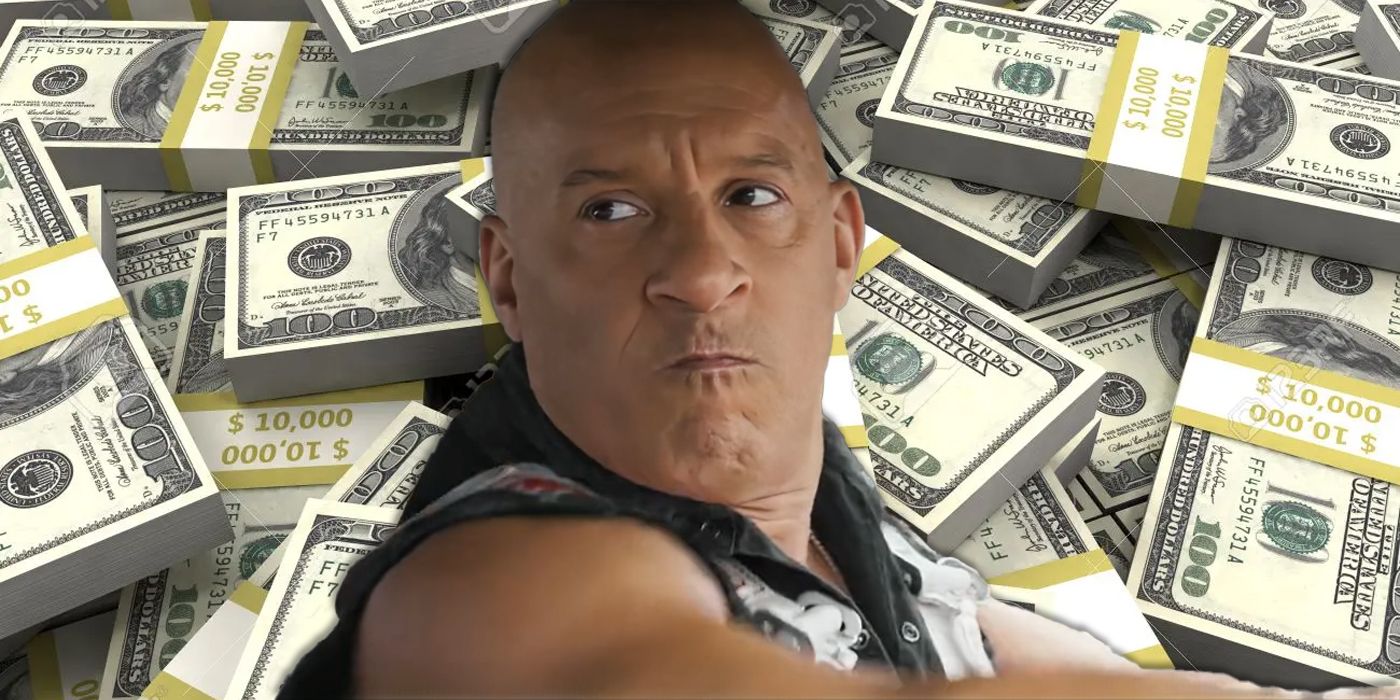 Vin Diesel in Fast X with bunch of money in the background