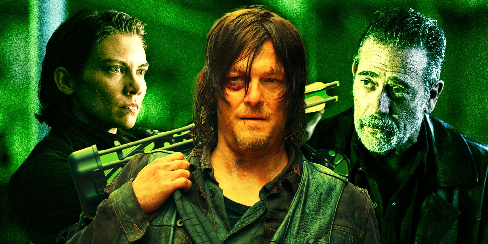 Maggie, Daryl, and Negan from The Walking Dead franchise