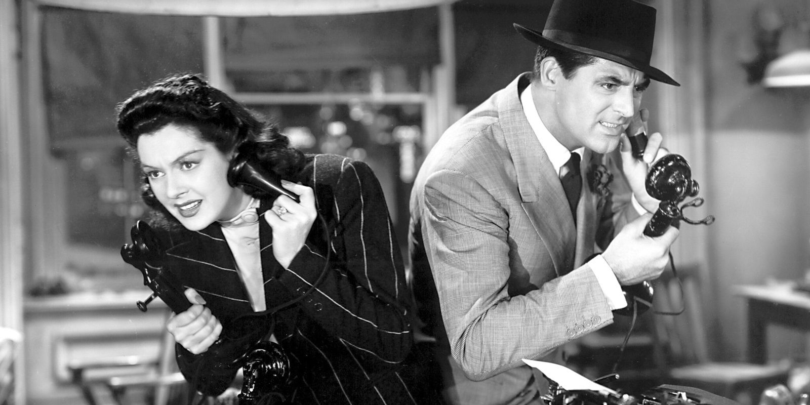 Walter and Hildy on the phone in His Girl Friday