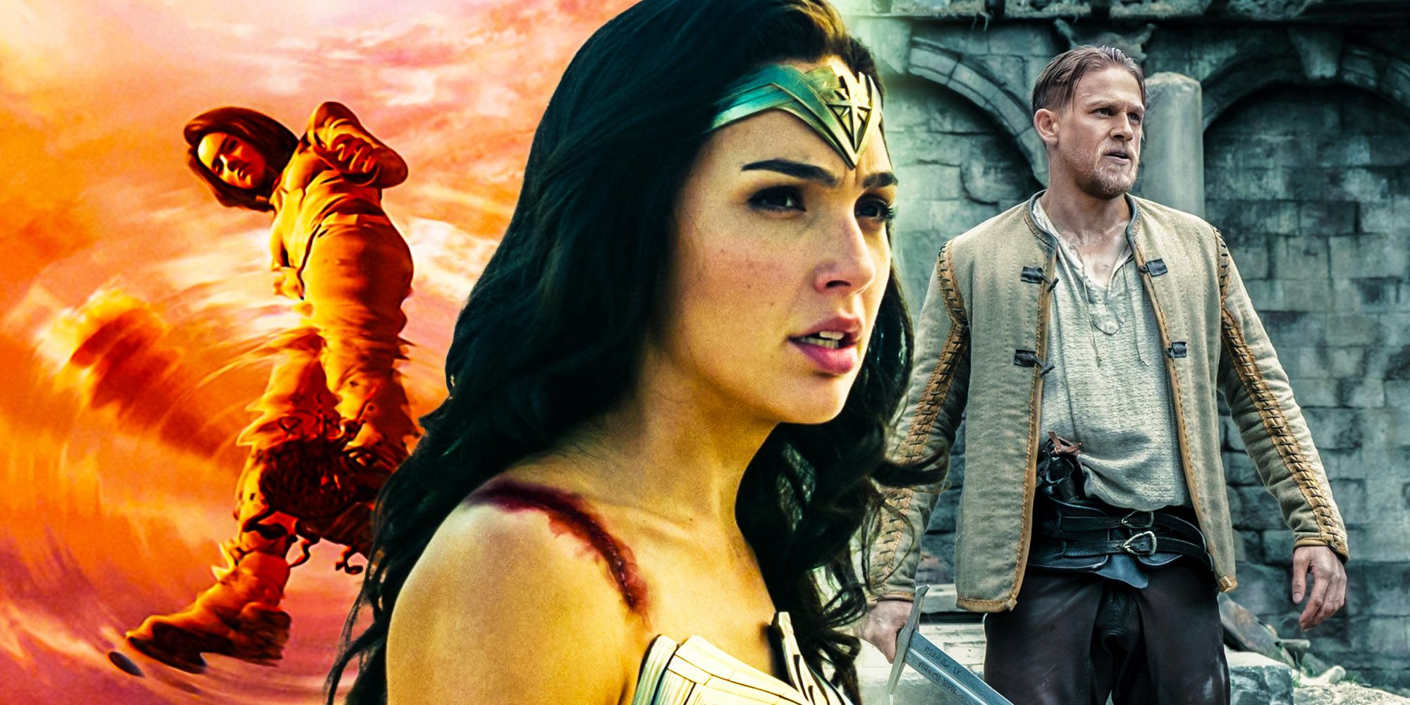 Collage of Final Fantasy The Spirits Within, Wonder Woman 1984 and King Arthur