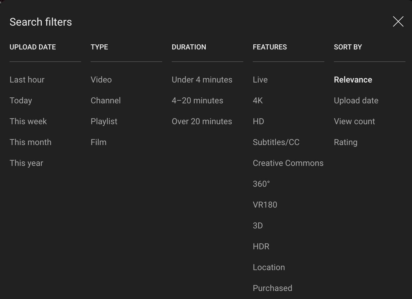 Youtube Filter Search for Password Game