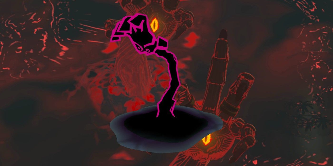 The reaching hands of Gloom Spawn as seen in The Legend of Zelda: Tears of the Kingdom overlayed with a Floormaster from The Wind Waker.