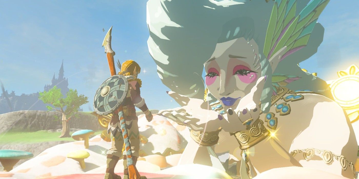The Great Fairy Tera memberi armor Link peningkatan tingkat pertama dengan meniupkan ciuman di The Legend of Zelda: Tears of the Kingdom.