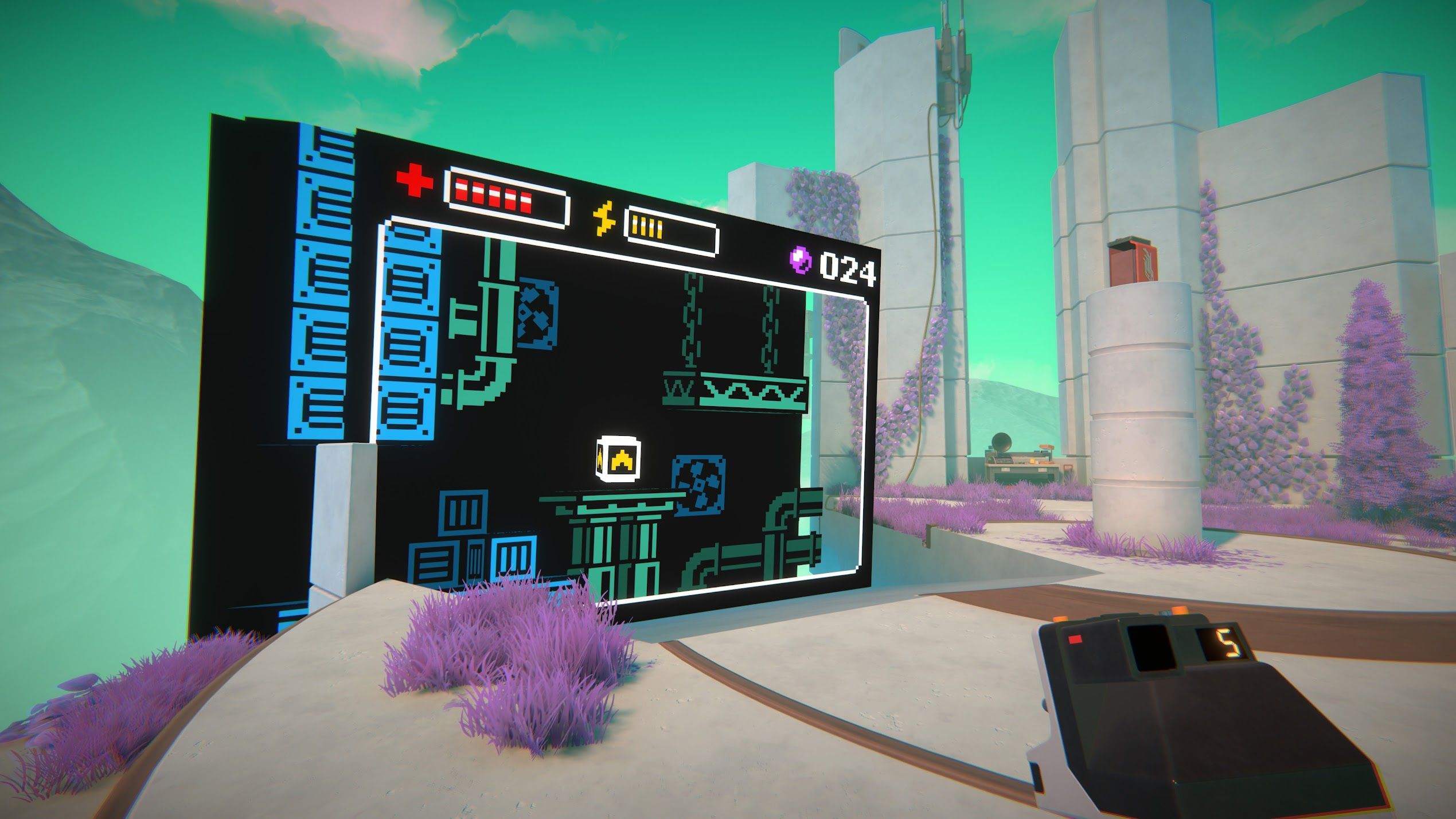 Viewfinder showing different terrains including an arcade style reality