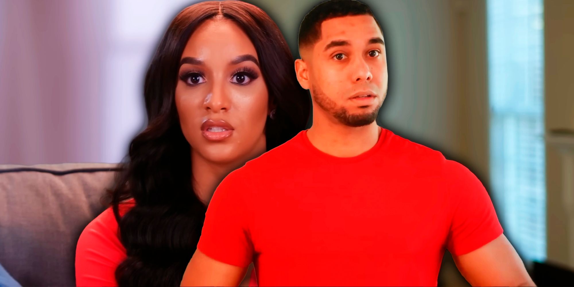 90 Day Fiancé montage of Pedro and Chantel wearing red outfits