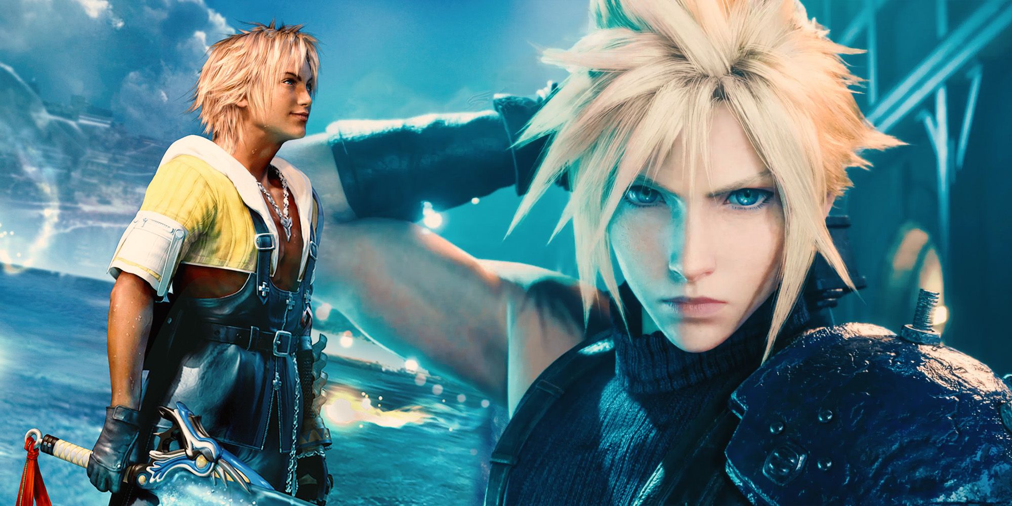 Tidus and Cloud having a starring contest over who has the better blond hairdo.