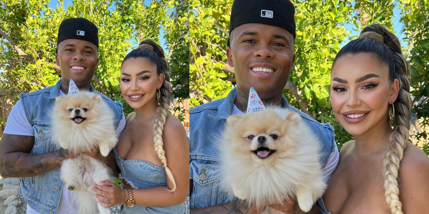 90 Day Fiancé Miona Bell with Jibri Bell and their pet dog