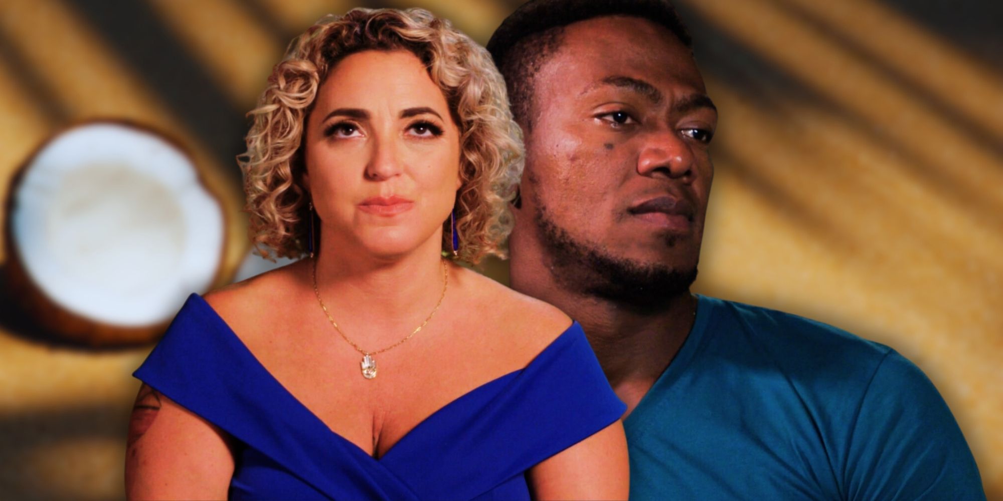 90 Day Fiancé's Daniele Gates & Yohan Geronimo looking upset in blue outfits