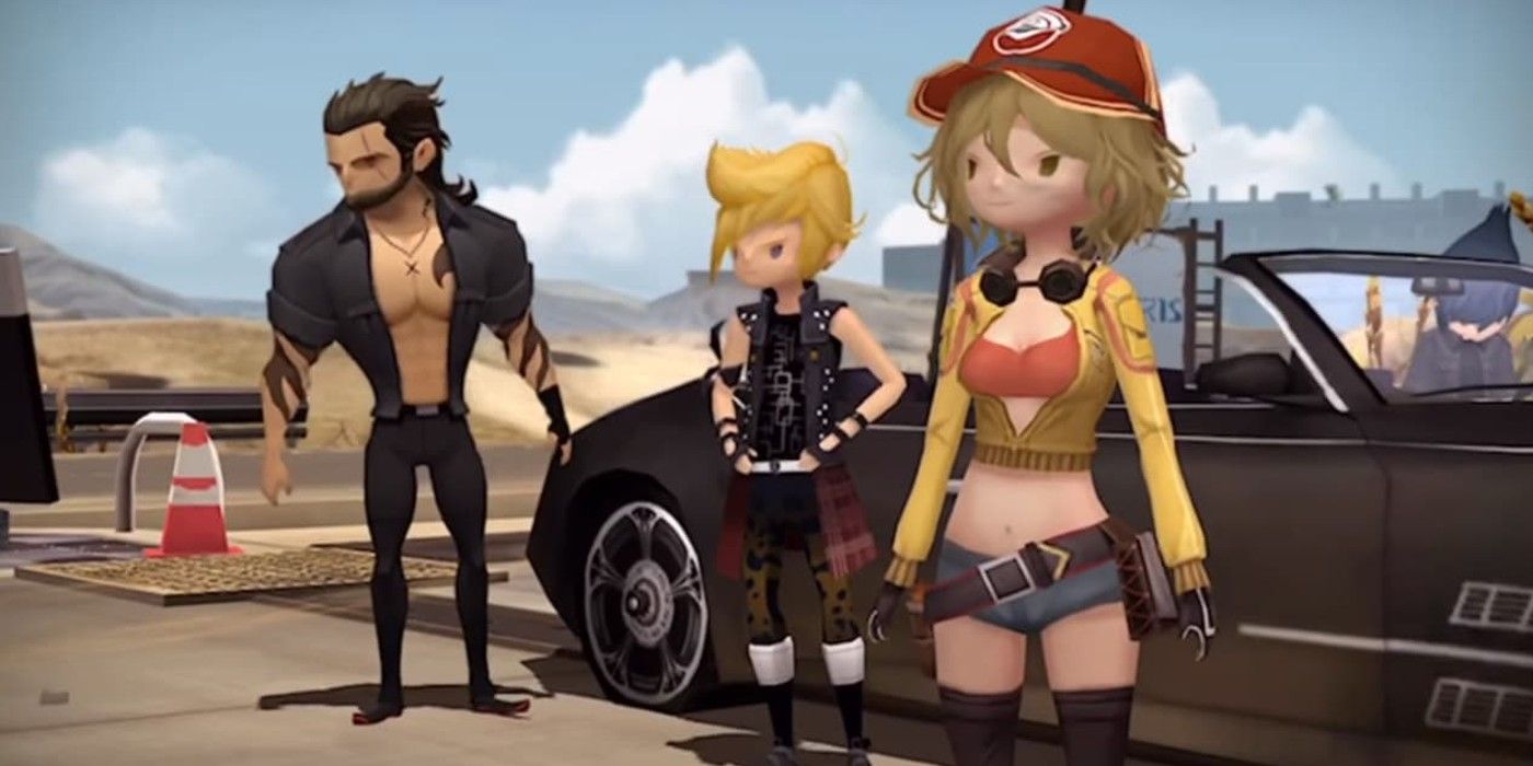 A Final Fantasy 16 Pocket Edition Might Be Weirdly Great - A scene from Final Fantasy 15 Pocket Edition with Gladiolus,  Prompto and Cindy