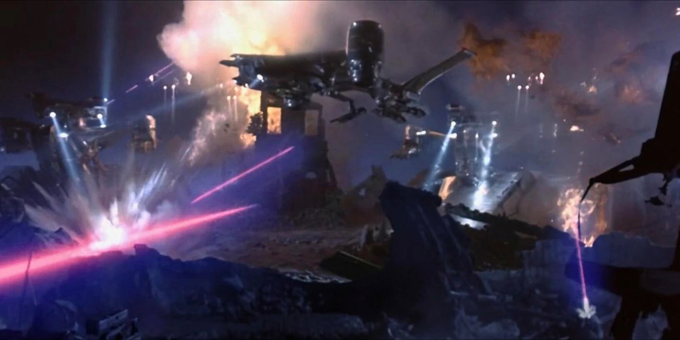 A future war in progress between machines and humans in Terminator Judgment Day