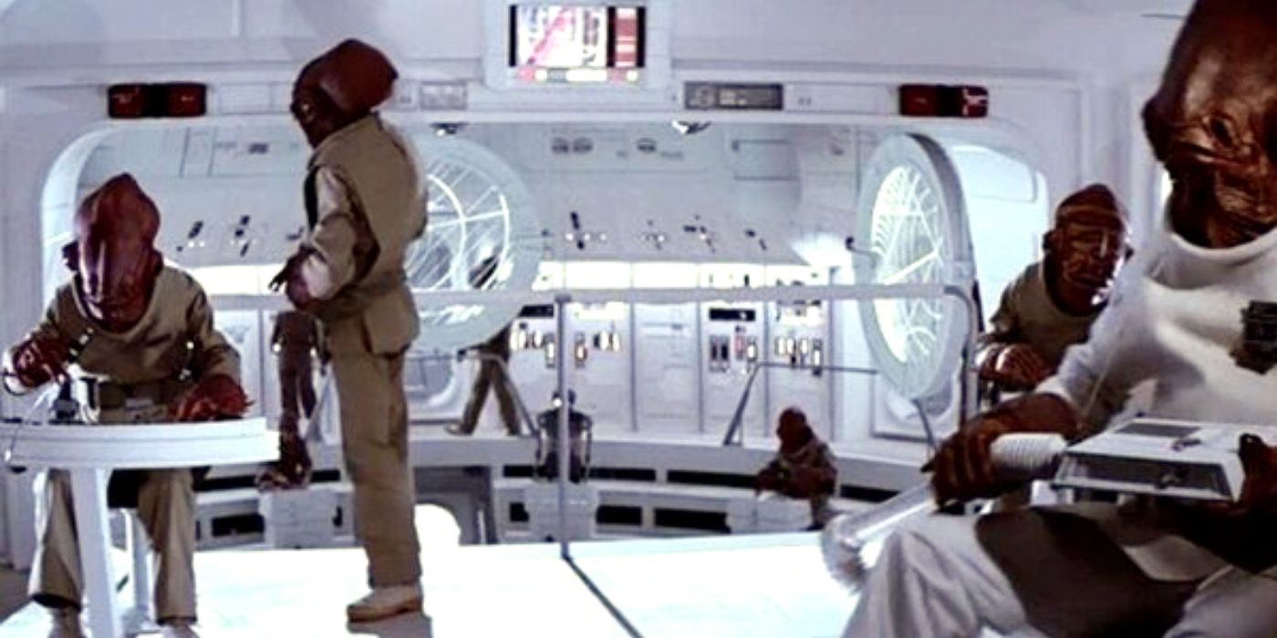 A Mon Calamari struggling to find the monitor on the ship in Star Wars: Return of the Jedi