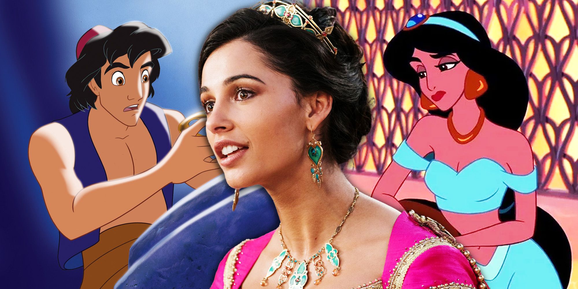 Aladdin and Jasmine from cartoon and live-action movie
