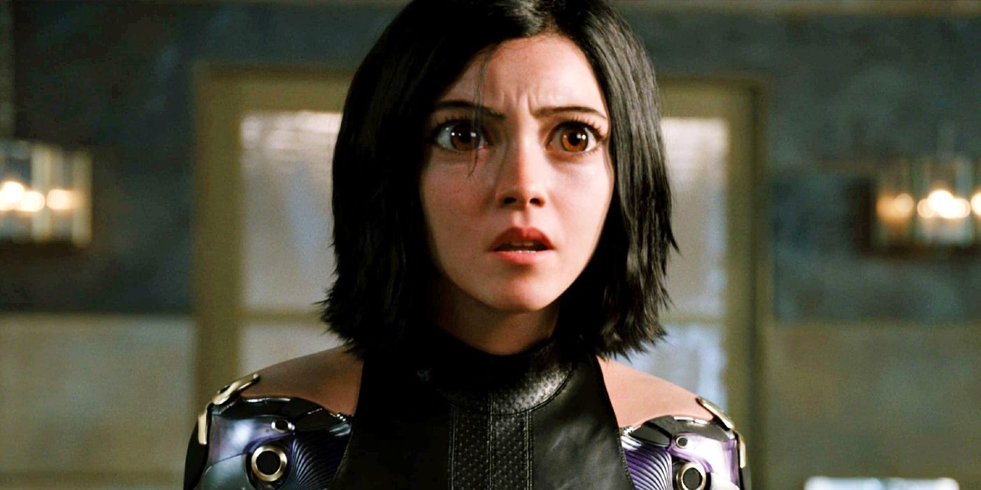 Rosa Salazar looking surprised in Alita: Battle Angel.