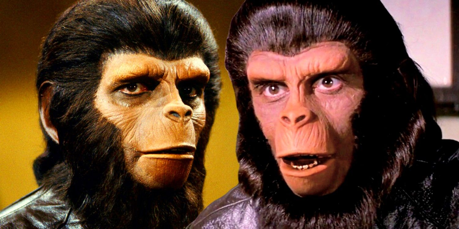 An collage image of David Watson as Cornelius and Roddy McDowall as Cornelius in Planet of the Apes
