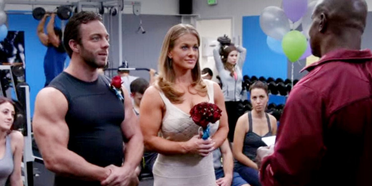 An image of LA Knight standing in a gym in Brooklyn Nine-Nine