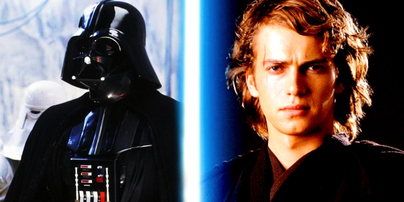 Darth Vader on the left, Hayden Christensen as Anakin Skywalker on the right.