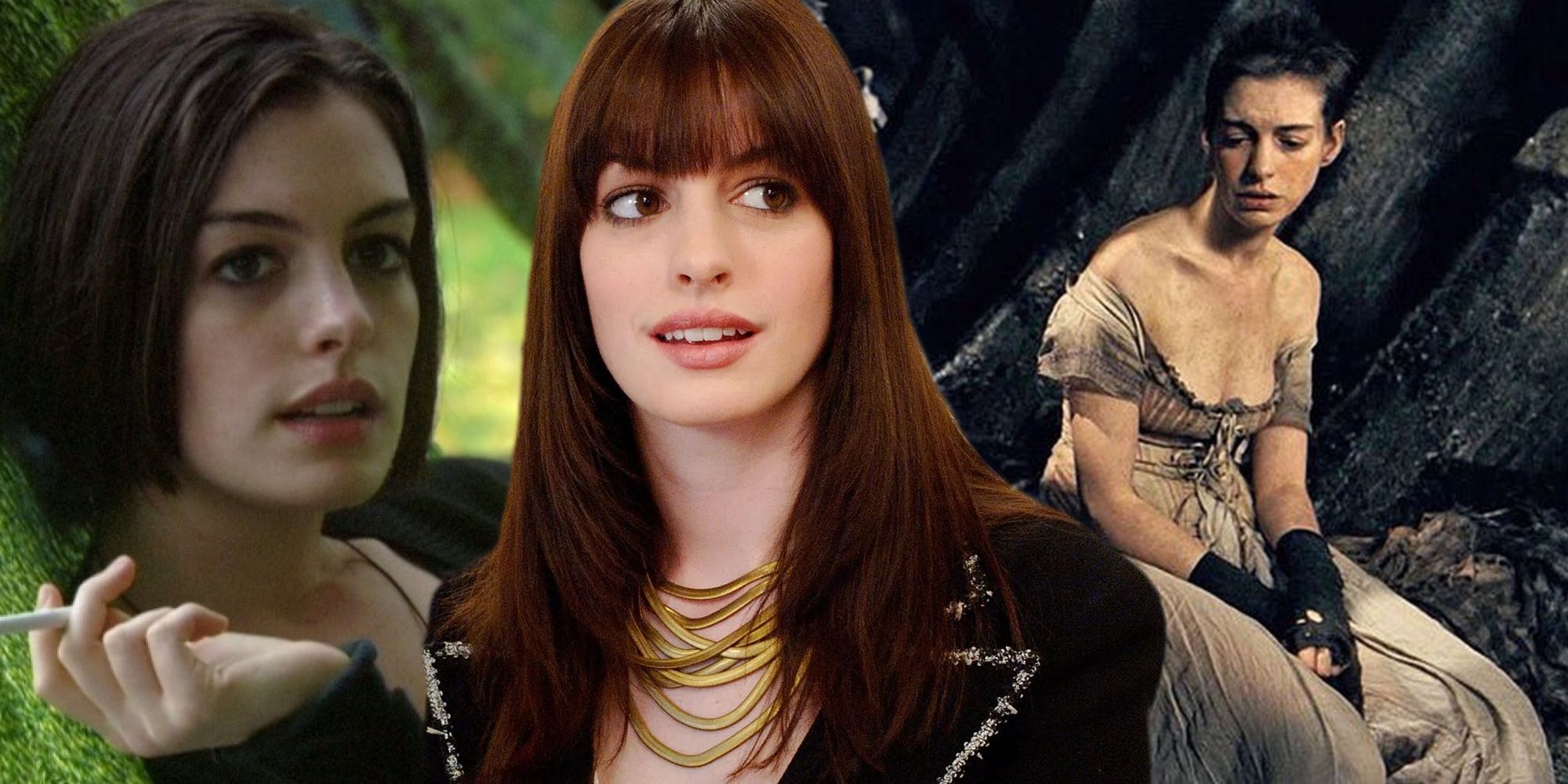 A composite image of Anne Hathaway in various roles 