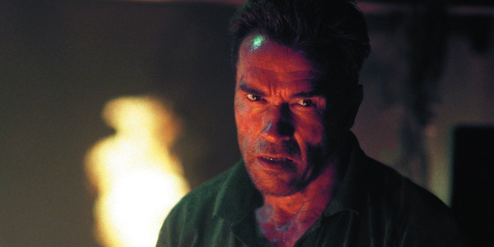 Arnold Schwarzenegger looking serious in Collateral Damage
