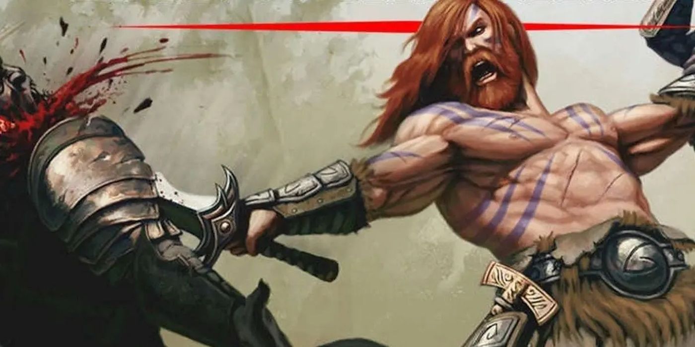 A barbarian roars at their enemy as they cut their throat dnd