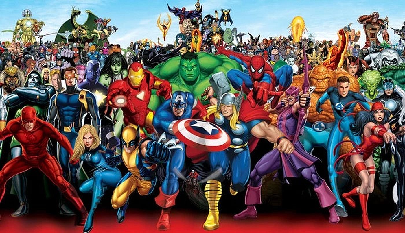 Spider-Man and the Avengers massive group shot.