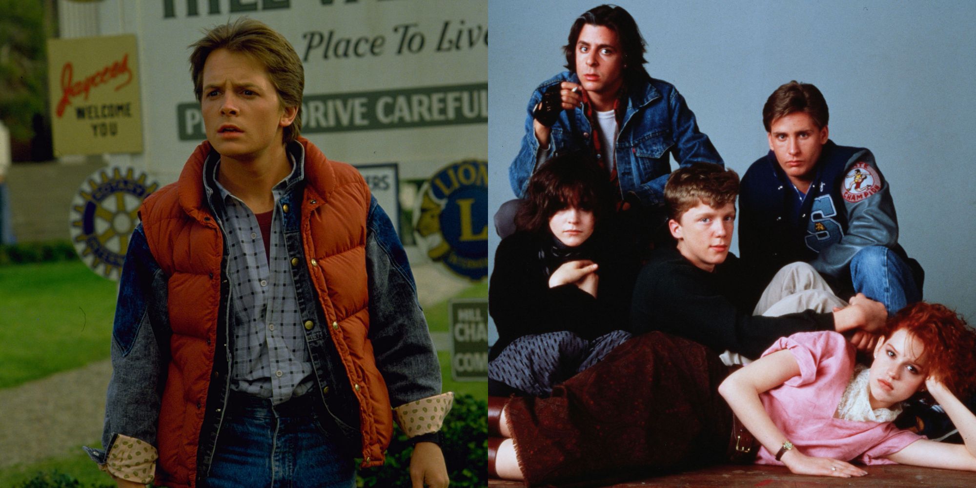Michael J. Fox in Back to the Future and the cast of The Breakfast Club