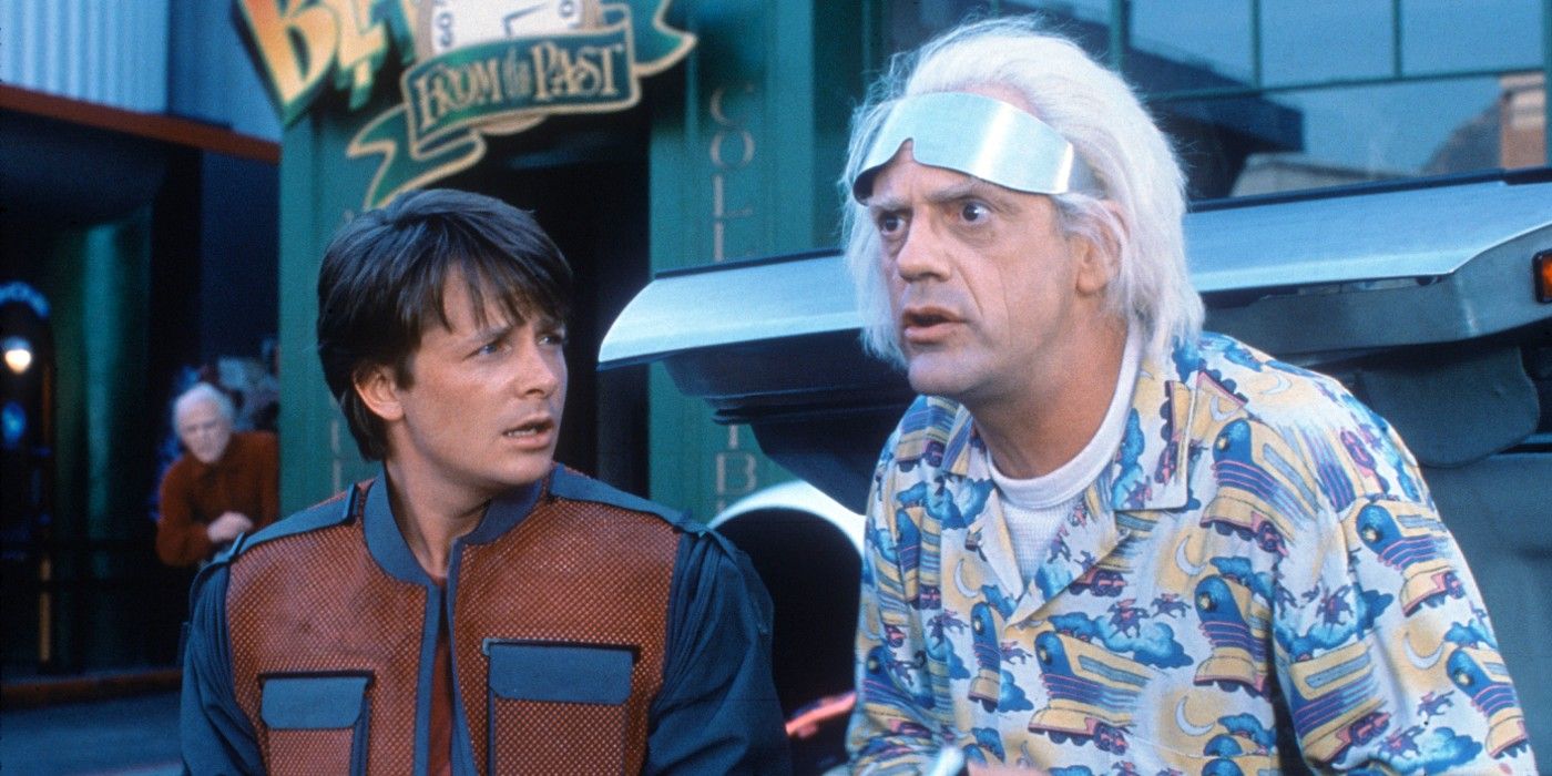 A distressed Marty looking at Doc in Back to the Future II
