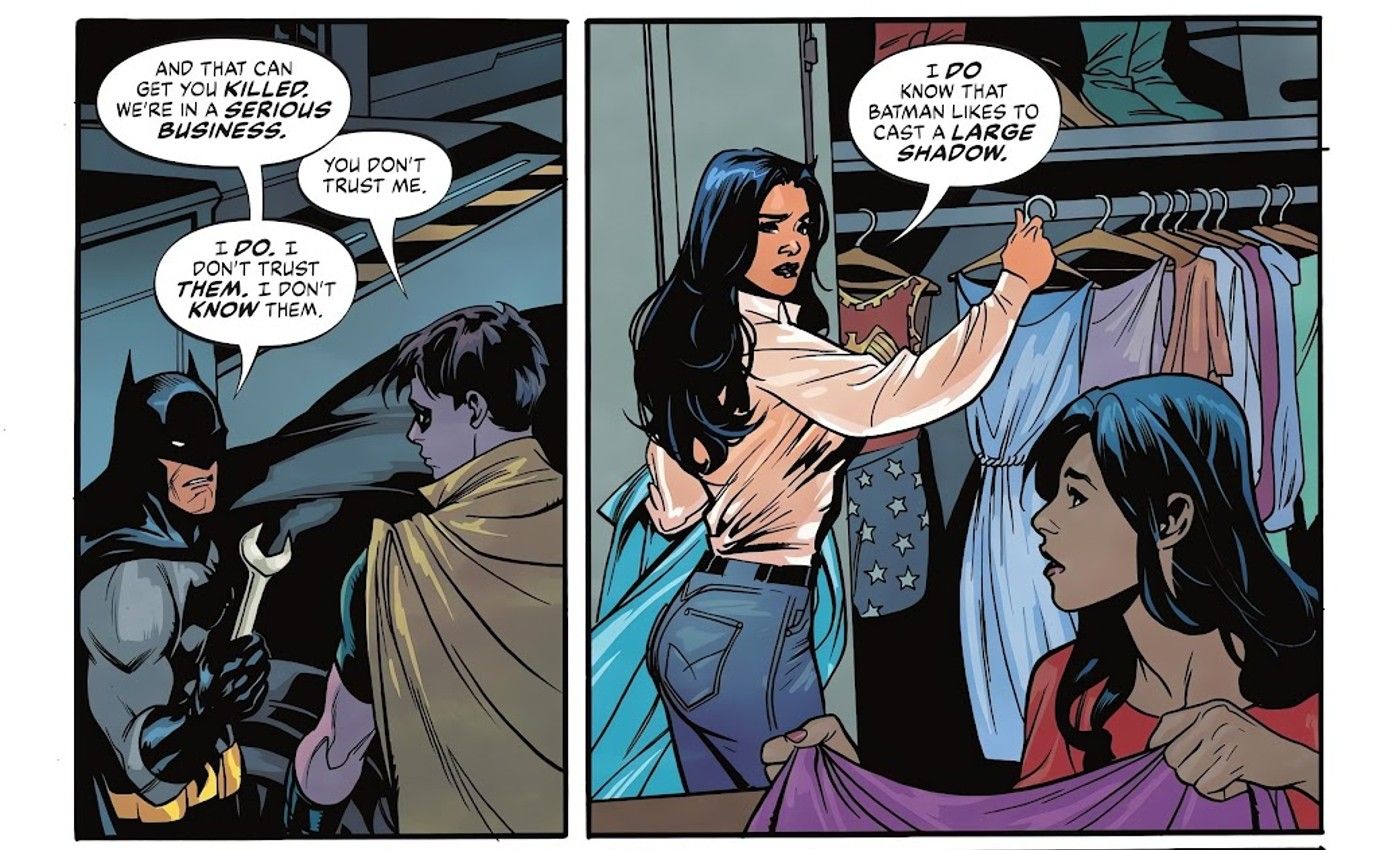 Batman and Wonder Woman warn their sidekicks Wonder Girl and Robin about each other
