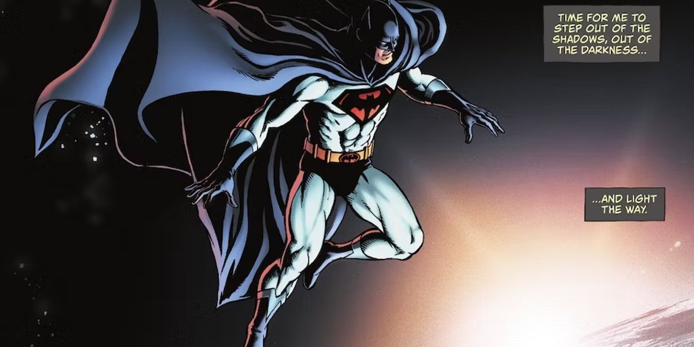 Batman com poderes kryptonianos sobrevoando a Terra em DC