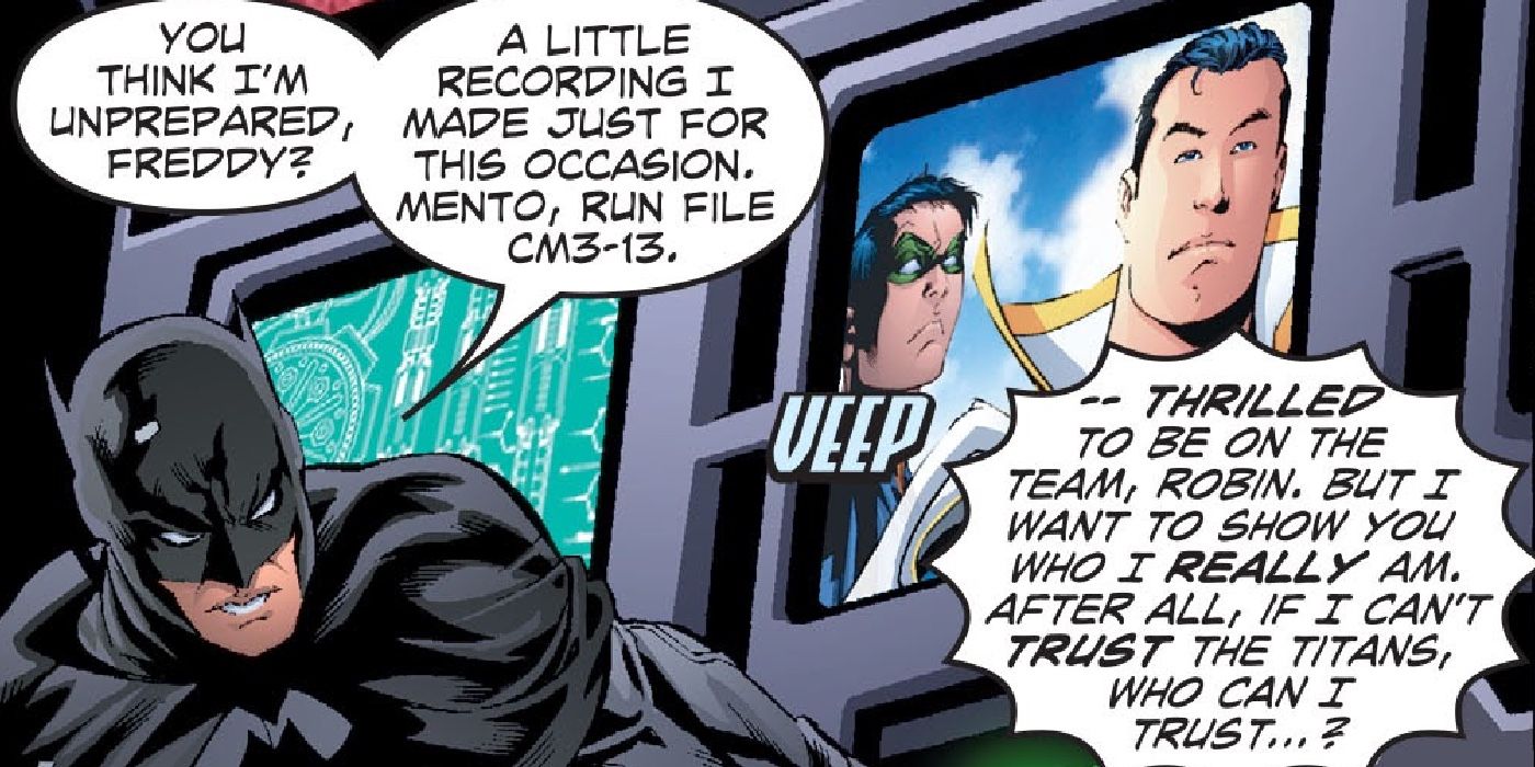 Batman plays back a recording of Captain Marvel talking